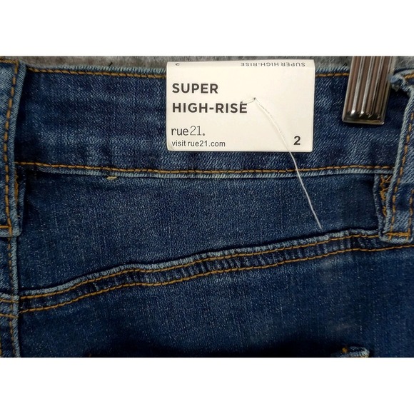 Rue 21 Super High Rise Flare Raw Hem Button Fly Dark Wash Denim Jeans 2 NWT Gift - Picture 14 of 16